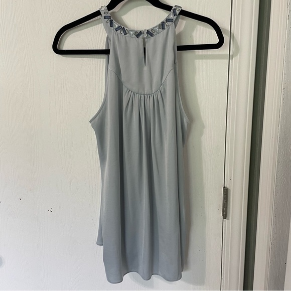 BCBG Max Azria NWT Light Blue Bejeweled Razorback Top Size Medium - Picture 7 of 8